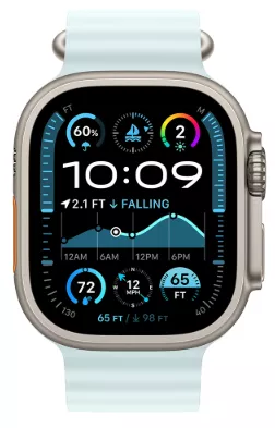 Apple Watch Ultra 2 (2024) 49mm Natural Titanium Case with Ice Blue Ocean Band (One Size)