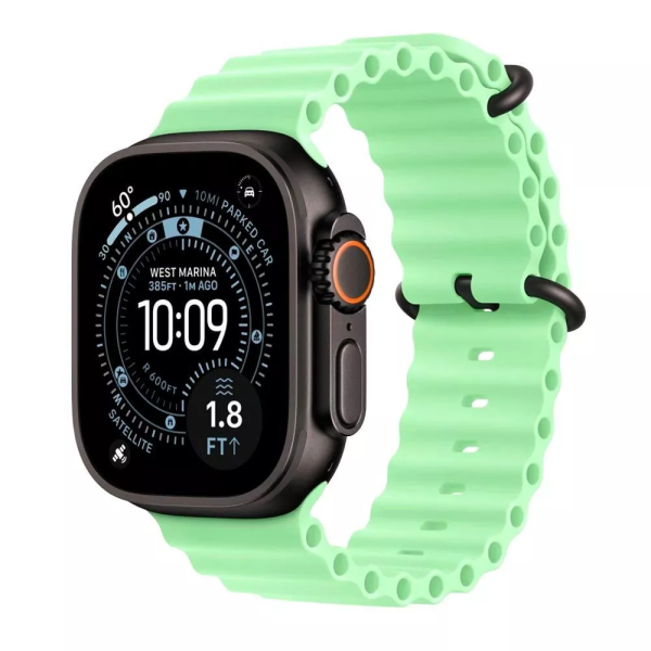 Apple Watch Ultra 3 49mm Black Titanium Case with Neon Green Ocean Band (One Size)