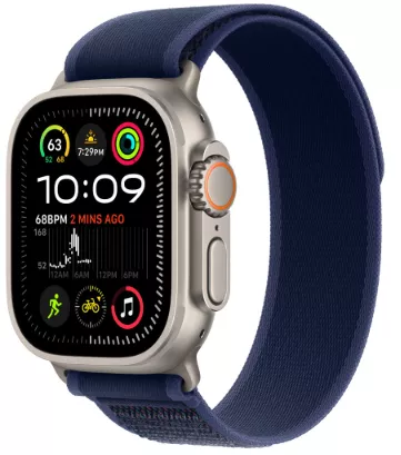 Apple Watch Ultra 2 (2024) 49mm Natural Titanium Case with Blue Trail Loop (S/M)