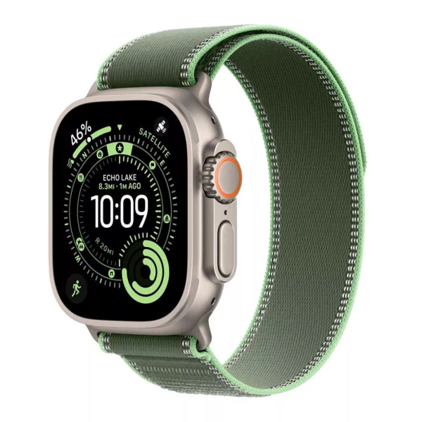 Apple Watch Ultra 3 49mm Natural Titanium Case with Green/Neon Trail Loop (S/M)