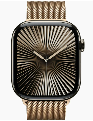 Apple Watch Series 10 42mm Gold Titanium Case with Gold Stainless Steel Milanese Loop