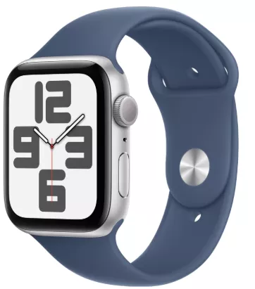 Apple Watch SE (2024) 44mm Silver Aluminium Case with Denim Sport Band (S/M)