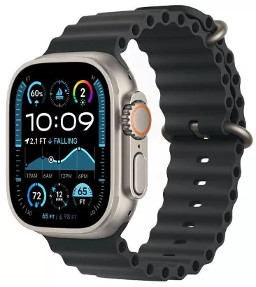 Apple Watch Ultra 2 (2024) 49mm Natural Titanium Case with Black Ocean Band (One Size)