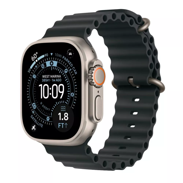 Apple Watch Ultra 3 49mm Natural Titanium Case with Black Ocean Band (One Size)