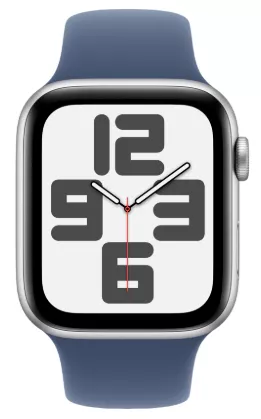 Apple Watch SE (2024) 44mm Silver Aluminium Case with Denim Sport Band (S/M)