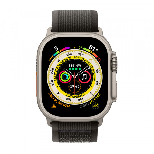 Apple Watch Ultra 49 mm (GPS+Cellular) Titanium Case Black/Gray Trail Loop (S/M) (MQF43/MQFG3/MQFW3)
