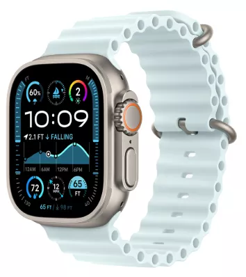 Apple Watch Ultra 2 (2024) 49mm Natural Titanium Case with Ice Blue Ocean Band (One Size)