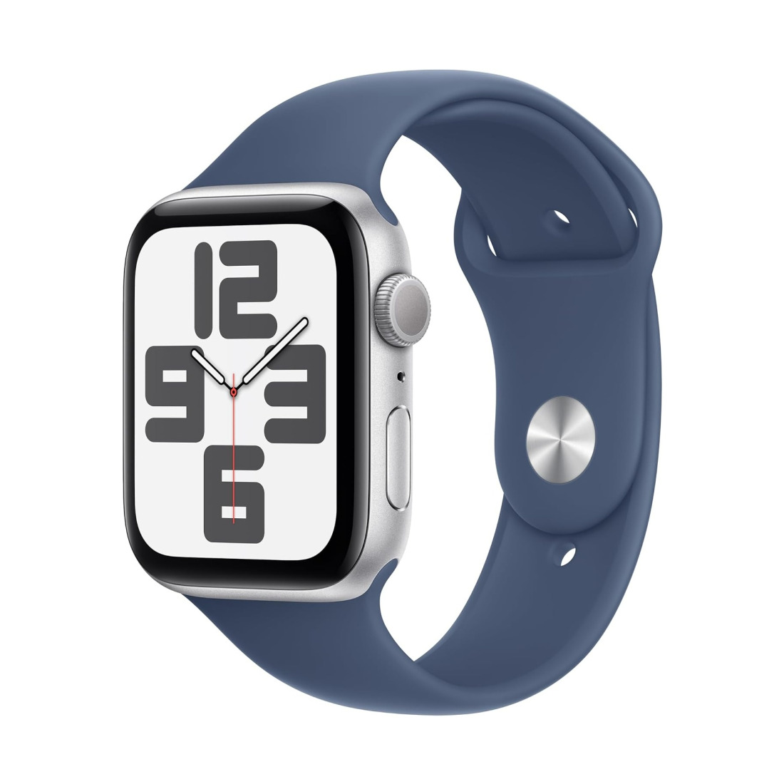 Apple Watch SE (2024) 44mm Silver Aluminium Case with Denim Sport Band (S/M)