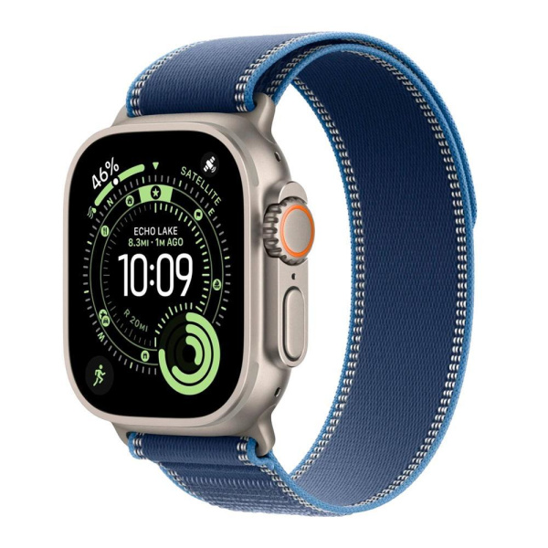 Apple Watch Ultra 3 49mm Natural Titanium Case with Blue/Bright Blue Trail Loop (M/L)