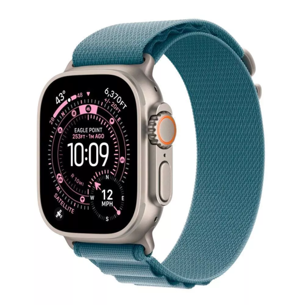 Apple Watch Ultra 3 49mm Natural Titanium Case with Light Blue Alpine Loop (M)