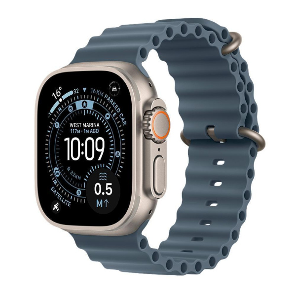 Apple Watch Ultra 3 49mm Natural Titanium Case with Anchor Blue Ocean Band (One Size)
