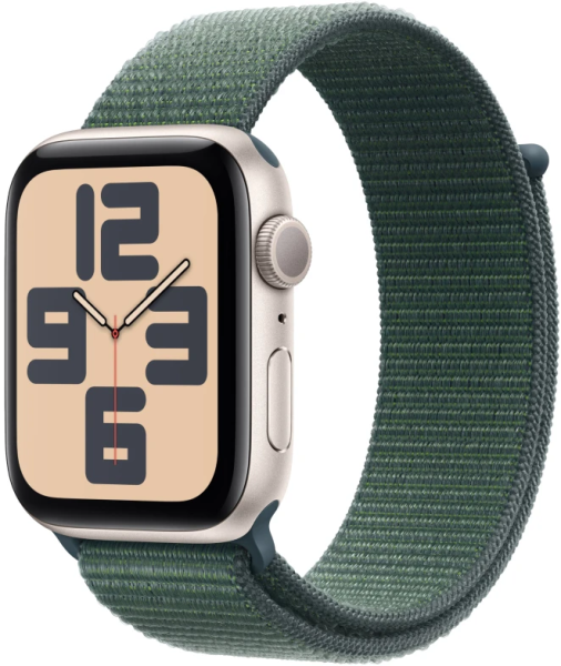 Apple Watch SE (2024) 44mm Starlight Aluminium Case with Lake Green Sport Loop (One Size)