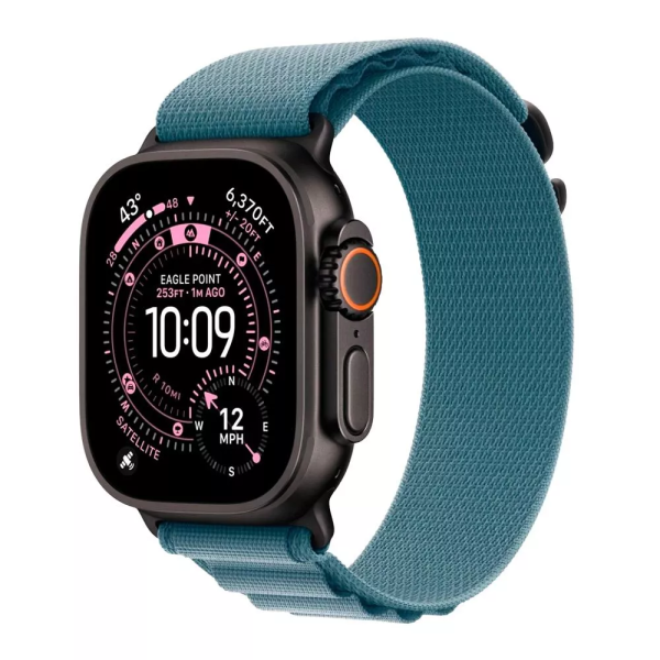 Apple Watch Ultra 3 49mm Black Titanium Case with Light Blue Alpine Loop (L)