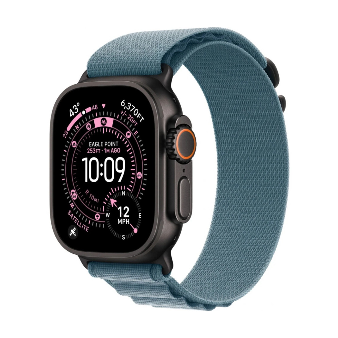 Apple Watch Ultra 3 49mm Black Titanium Case with Light Blue Alpine Loop (S)