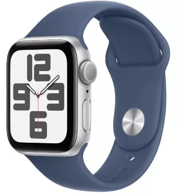 Apple Watch SE (2024) 44mm Silver Aluminium Case with Denim Sport Band (M/L)