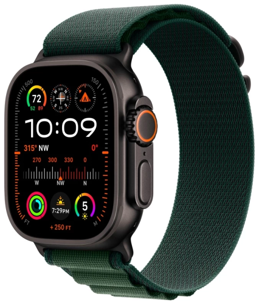 Apple Watch Ultra 2 (2024) 49mm Black Titanium Case with Dark Green Alpine Loop (L)