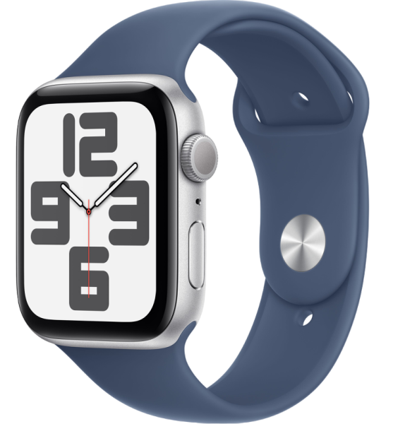 Apple Watch SE (2024) 44mm Silver Aluminium Case with Denim Sport Band (M/L)