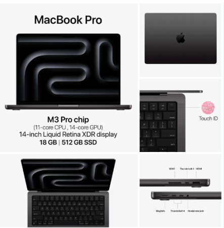 Apple MacBook Pro 14 2023 M3 Pro 18Gb/512Gb (Space Black) (MRX33)