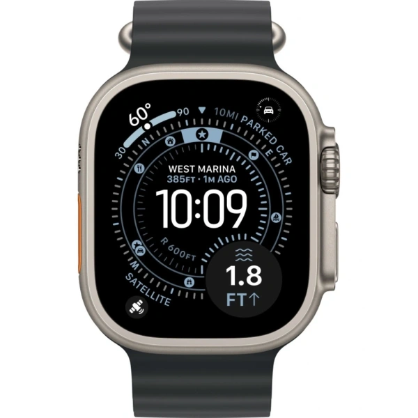 Apple Watch Ultra 3 49mm Natural Titanium Case with Black Ocean Band (One Size)