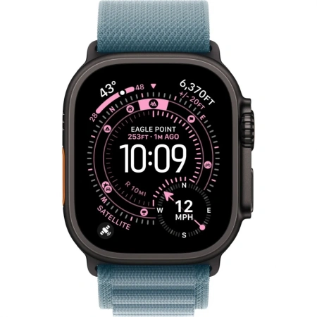 Apple Watch Ultra 3 49mm Black Titanium Case with Light Blue Alpine Loop (L)