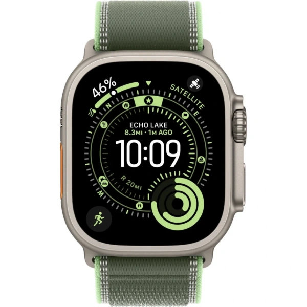 Apple Watch Ultra 3 49mm Natural Titanium Case with Green/Neon Trail Loop (S/M)