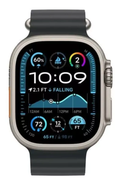 Apple Watch Ultra 2 (2024) 49mm Natural Titanium Case with Black Ocean Band (One Size)