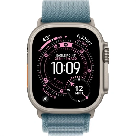 Apple Watch Ultra 3 49mm Natural Titanium Case with Light Blue Alpine Loop (M)