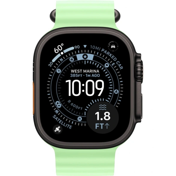 Apple Watch Ultra 3 49mm Black Titanium Case with Neon Green Ocean Band (One Size)