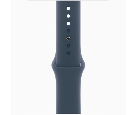 Apple Watch Series 9 45mm (GPS+Cellular) Silver Stainless Steel Case with Storm Blue Sport Band (S/M) (MRPG3)