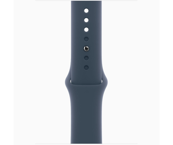 Apple Watch Series 9 45mm (GPS+Cellular) Silver Stainless Steel Case with Storm Blue Sport Band (S/M) (MRPG3)