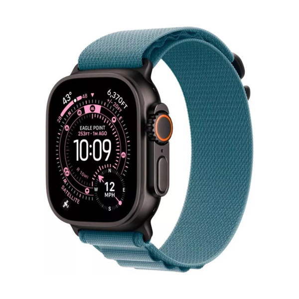 Apple Watch Ultra 3 49mm Black Titanium Case with Light Blue Alpine Loop (L)