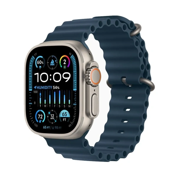 Apple Watch Ultra 2 (2024) 49mm Natural Titanium Case with Ice Blue Ocean Band (One Size)