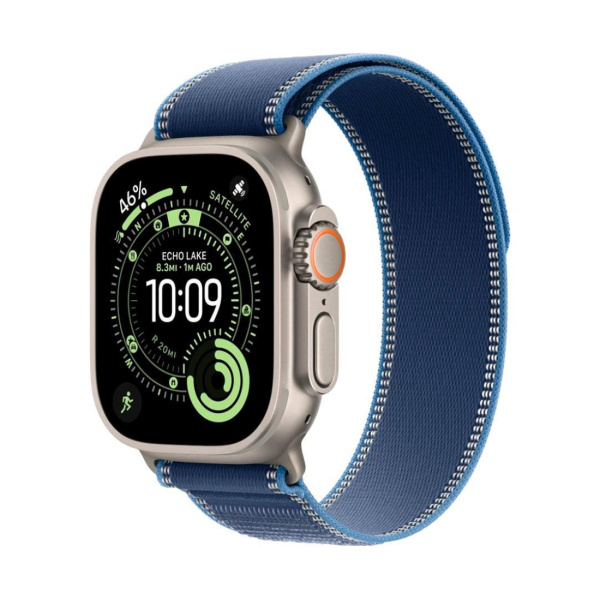 Apple Watch Ultra 3 49mm Natural Titanium Case with Blue/Bright Blue Trail Loop (M/L)