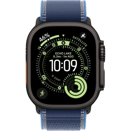 Apple Watch Ultra 3 49mm Black Titanium Case with Blue/Bright Blue Trail Loop (M/L)