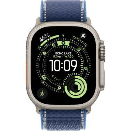 Apple Watch Ultra 3 49mm Natural Titanium Case with Blue/Bright Blue Trail Loop (S/M)