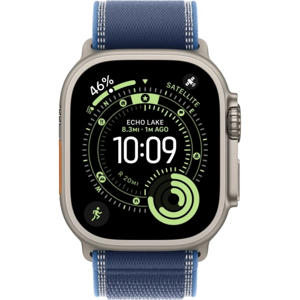 Apple Watch Ultra 3 49mm Natural Titanium Case with Blue/Bright Blue Trail Loop (M/L)