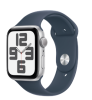 Apple Watch SE Gen 2 44mm (GPS) Silver Aluminum Case with Storm Blue Sport Band (S/M) (MREC3)