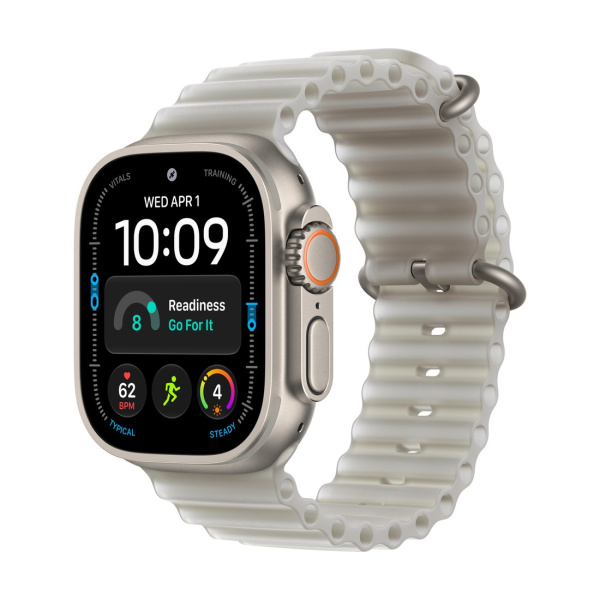 Apple Watch Ultra 4 49mm Natural Titanium Case with Translucent Gray Ocean Band (One Size)